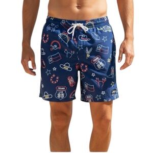 Chubbies Men's XXL Swim Trunks Blue Texas Icons Print Elastic Waist Swim Shorts